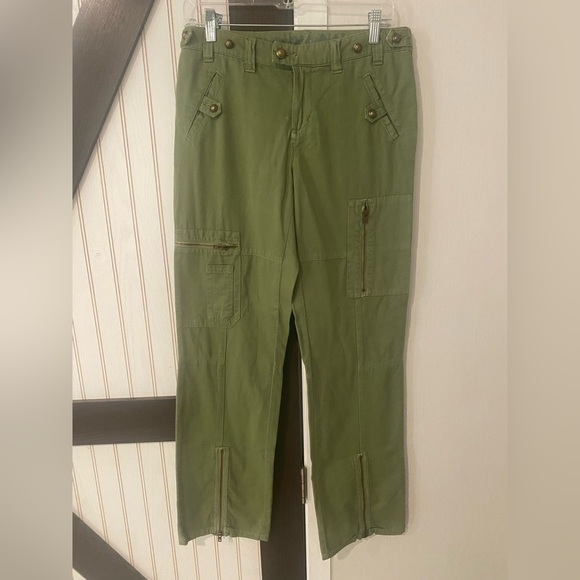 Da-Nang Womens Green Cotton Pockets Leg Utility Cargo Pants Sz S Vintage - Picture 1 of 10